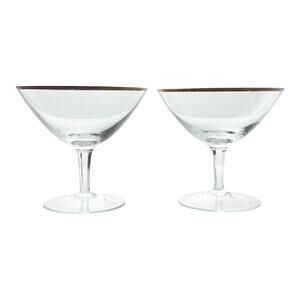 1960s Mid-century Vintage 2 Gold Rim Crystal Coupe Champagne Glasses 4” 7oz